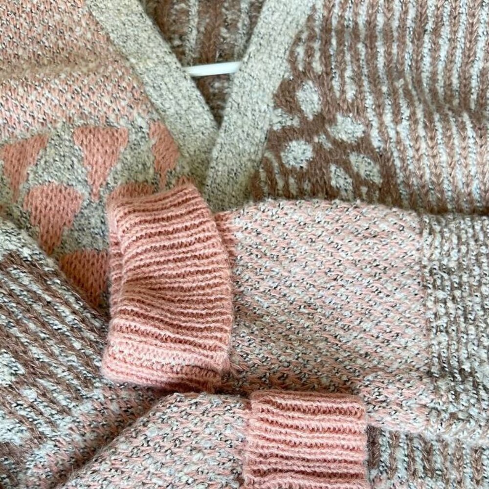 Sincerely Jules with Wool Cable Knit Cardigan Size M Beige Pink Gray